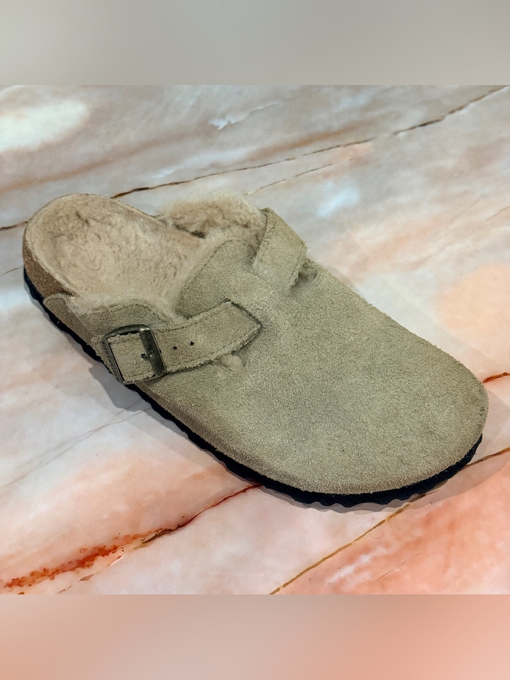 AMPUTEE RIGHT SHOE Birkenstock Boston Taupe Fur Lined Leather EU 39 L8 M6